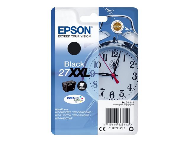 Epson 27XXL - 34.1 ml - XL - black - original - blister with RF/acoustic alarm - ink cartridge - for WorkForce WF-3620, WF-3640, WF-7110, WF-7610, WF-7620, WF-7715, WF-7720