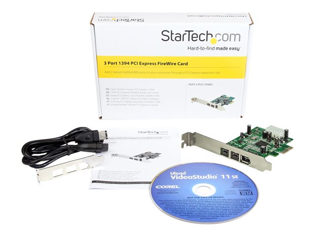StarTech.com 3 Port 2b 1a 1394 PCI Express FireWire Card Adapter - 1394 FW PCIe FireWire 800 / 400 Card (PEX1394B3) - FireWire adapter - PCIe - FireWire 800 - 2 ports + 1 x FireWire - for P/N: BNDTB10GI, BNDTB210GSFP, BNDTB310GNDP, BNDTB410GSFP, BNDTB4M2E1, BNDTBUSB3142