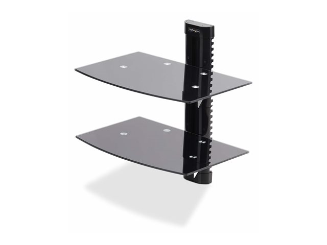 StarTech.com Dual Floating Wall-Mounted AV Shelves, Adjustable Height Shelf For Under TV, Organize A/V Equipment On Black Tempered Glass Shelves - Shelf - for audio/video components - aluminium, steel, plastic - black - wall-mountable