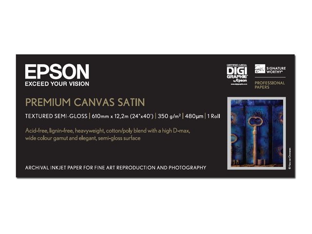 Epson PremierArt Water Resistant Canvas - Glossy water resistant canvas - Roll A1 (61.0 cm x 12.2 m) - 350 g/m2 - 1 roll(s) - for Stylus Pro 10000CF, Pro 7500, Pro 7600, Pro 7800, Pro 7900, Pro 9500, Pro 9600, Pro 9800
