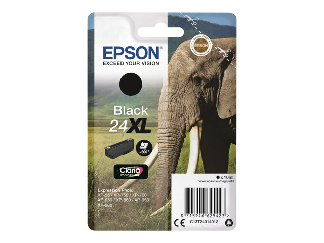 Epson 24XL - 10 ml - XL - black - original - ink cartridge - for Expression Photo XP-55, 750, 760, 850, 860, 950, 960, 970, Expression Premium XP-750, 850