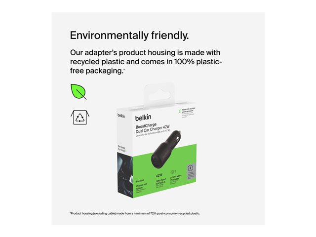 Belkin BoostCharge - Car power adapter - 42 Watt - PD 3.0, Fast Charge - 2 output connectors (USB, 24 pin USB-C)