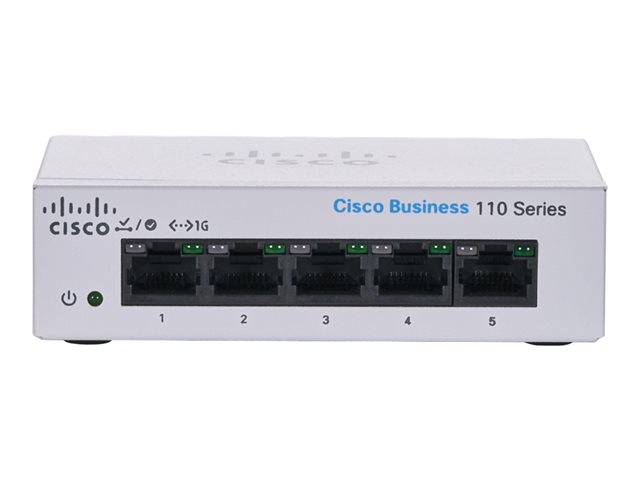 Cisco Business 110 Series 110-5T-D - Switch - unmanaged - 5 x 10/100/1000 - rack-mountable, desktop, wall-mountable - DC power