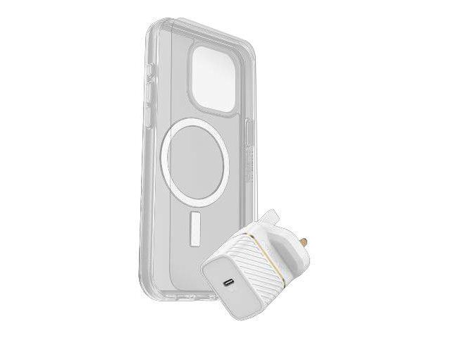 OtterBox KIT Apple iPhone 15 Pro Max (Symmetry Clear MagSafe / Premium Glass AM / UK USB-C Wall Charger 30W - white)