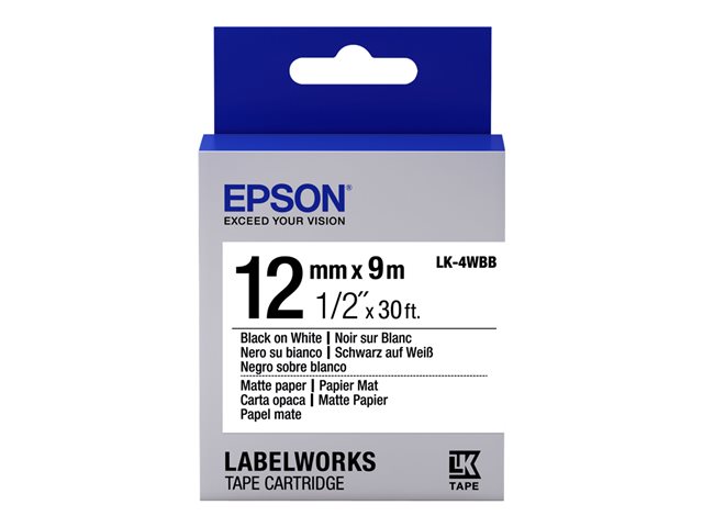 Epson LabelWorks LK-4WBB - Black on matte white - Roll (1.2 cm x 9 m) 1 roll(s) label tape - for LabelWorks LW-1000, LW-300, LW-400, LW-600, LW-700, LW-900, LW-K400, LW-Z700, LW-Z900