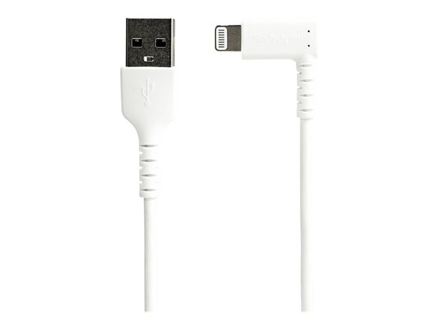 StarTech.com 3ft (1m) Durable USB A to Lightning Cable, White 90° Right Angled Heavy Duty Rugged Aramid Fiber USB Type A to Lightning Charging/Sync Cord, Apple MFi Certified, iPhone 12 Pro - iPhone 7/8/11/11 Pro - Lightning cable - Lightning male angled to USB male - 1 m - double shielded - white
