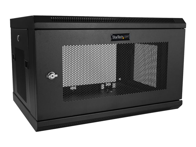 StarTech.com 2 Post 6U 19\" Wall Mount Network Cabinet, 15\" Deep Locking IT Switch Depth Enclosure, Vented Computer/Electronics Equipment Data Rack with Shelf & Hook & Loop Tape /Assembled - 19 Inch Wall Cabinet (RK616WALM) - Rack enclosure cabinet - wall mountable - black - 6U