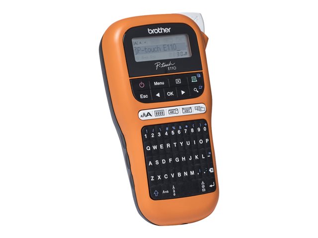 Brother P-Touch PT-E110VP - Labelmaker - B/W - thermal transfer - Roll (1.2 cm) - 180 dpi - up to 20 mm/sec - cutter - 2 line printing - black, orange