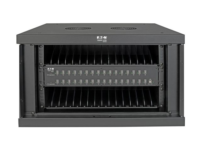 Eaton Tripp Lite Series 32-Device USB Charging Station Cabinet with Sync for Smartphones, Wall Mount and Desktop Options, 230V, Schuko CEE7 to C13 Plug, Black - Multi-device charger cabinet - with circuit breaker - desktop, wall mountable - black - f