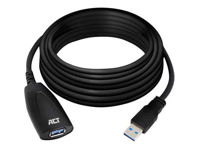 USB-verlengkabel - USB type A (M) naar USB type A (V) - USB 3.2 Gen 1 - 5 m - actief, signaalversterker - zwart