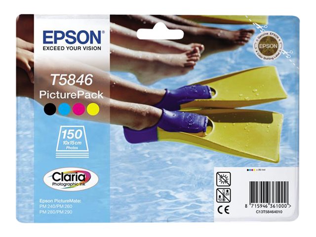 Epson PicturePack T5846 - Colour (cyan, magenta, yellow, black) - blister - print cartridge / paper kit - for PictureMate 240, 260, 280