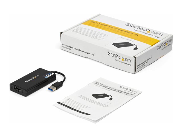 StarTech.com USB 3.0 to HDMI Adapter, 4K 30Hz Ultra HD, DisplayLink Certified, USB Type-A to HDMI Display Adapter Converter for Monitor, External Video & Graphics Card, Mac & Windows - USB to HDMI Adapter (USB32HD4K) - Adapter cable - TAA Compliant - USB Type A male to HDMI female - 20 cm - black - USB power + audio - for P/N: HDDVIMM3, HDMM12, HDMM15, HDMM1MP, HDMM2MP, HDMM3, HDMM3MP, HDMM50A, HDMM6, HDPMM50