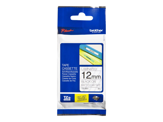Brother TZe-M31 - Black print on premium matte clear - Roll (1.2 cm x 8 m) laminated tape - for Brother PT-D210, D600, H110, P-Touch PT-1880, E310, H110, P900, P-Touch Cube Plus PT-P710