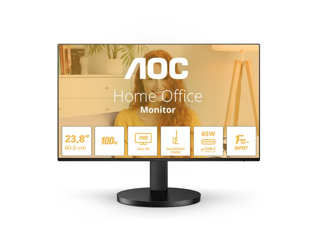 AOC Basic-line 27B3CF2 - B3 Series - LED monitor - 27\" - 1920 x 1080 Full HD (1080p) @ 100 Hz - IPS - 250 cd/m² - 1300:1 - 1 ms - HDMI, USB-C - speakers - black