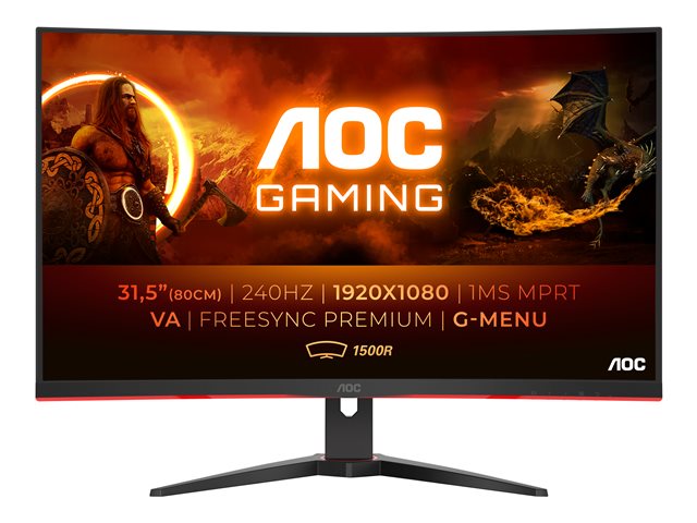 AOC Gaming C32G2ZE/BK - LED monitor - gaming - curved - 32\" (31.5\" viewable) - 1920 x 1080 Full HD (1080p) @ 240 Hz - VA - 300 cd/m² - 3000:1 - 1 ms - 2xHDMI, DisplayPort - black