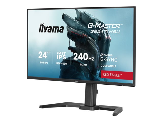 24\"WIDE LCD, G-Master Red Eagle, 1920 x 1080, 240 Hz Fast IPS panel, LED Bl., USB-Hub (1xOut v3.2 + 1xUSB-C(5 Watt)), Pivot, Height Adjust.(15cm), 350 cd/m², 1000:1 Static Contrast, 80.000.000:1 ACR, Speakers, DisplayPort(G-SYNC Compatible), HDMI(2x)