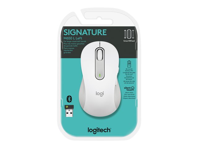 Logitech Signature M650 L - Mouse - large size - optical - 5 buttons - wireless - 2.4 GHz, Bluetooth - Logitech Logi Bolt USB receiver - off-white