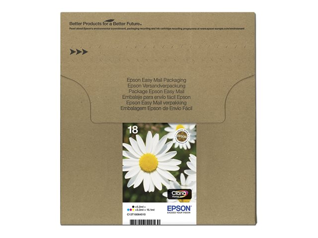 Epson T1806 Easy Mail Packaging - 4-pack - 15.1 ml - black, yellow, cyan, magenta - original - box - ink cartridge - for Expression Home XP-212, 215, 225, 312, 315, 322, 325, 412, 415, 422, 425