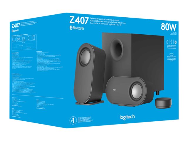 Logitech Z407 - Android Edition - speaker system - for PC - 2.1-channel - wireless - Bluetooth - USB - 40 Watt (Total) - graphite grey