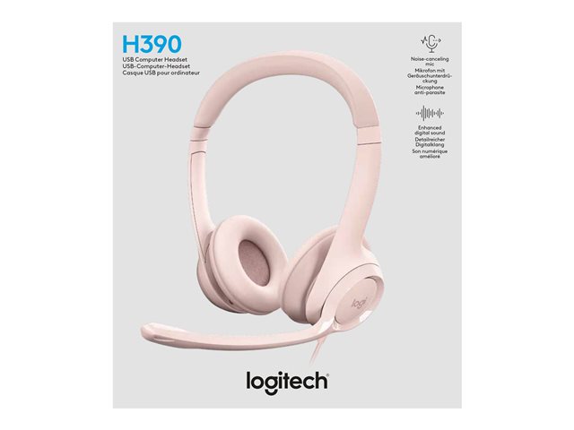 Logitech H390 - Headset - on-ear - wired - USB-A - rose