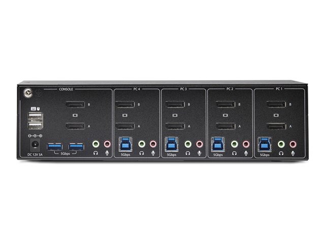 StarTech.com 4-Port Dual-Monitor DisplayPort KVM Switch, 4K 60Hz, 2x USB 5Gbps Hub Ports, 2x USB 2.0 HID Ports, Hotkey and Push-Button Switching, TAA Compliant - 3.5mm Audio, HDCP (P4DD46A2-KVM-SWITCH) - KVM / audio switch - 4 x KVM / audio / USB - 1