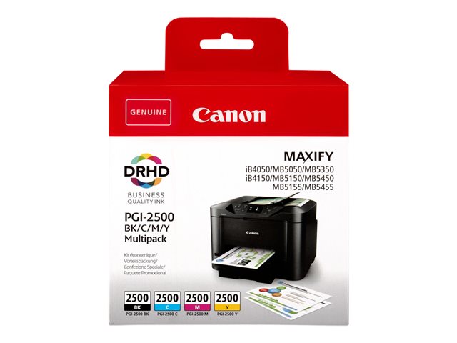 Canon PGI-2500 BK/C/M/Y Multipack - 4-pack - black, yellow, cyan, magenta - original - ink tank - for MAXIFY iB4050, iB4150, MB5050, MB5150, MB5155, MB5350, MB5450, MB5455