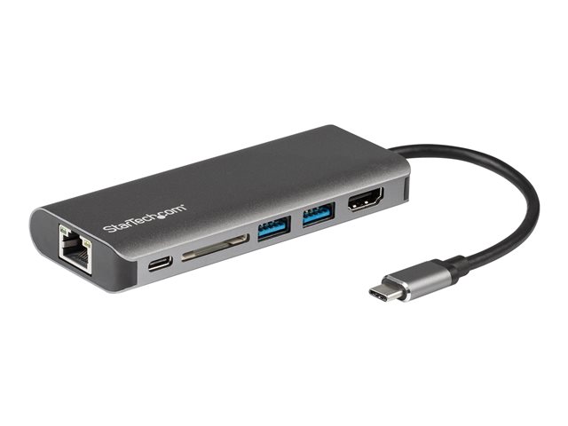 StarTech.com USB C Multiport Adapter - Portable USB-C Dock to 4K HDMI, 2-pt USB 3.0 Hub, SD/SDHC, GbE, 60W PD Pass-Through - USB Type-C/Thunderbolt 3 - NEW VERSION AVAILABLE DKT30CSDHPD3 (DKT30CSDHPD) - Docking station - USB-C / Thunderbolt 3 - 1GbE - for P/N: ARMPIVOTE2, ARMPIVOTV2, ARMUNONB1, FPPNEUSTND, LTRISERP, MONSTADJD, MONSTADJDL