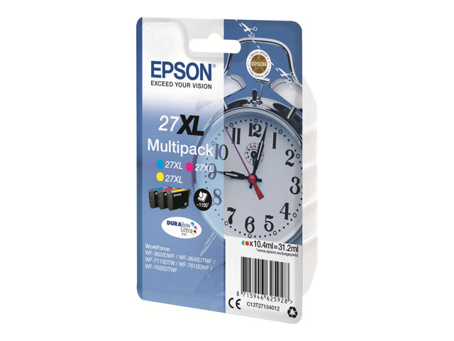 Epson 27XL Multipack - 3-pack - 31.2 ml - XL - yellow, cyan, magenta - original - ink cartridge - for WorkForce WF-3620, WF-3640, WF-7110, WF-7210, WF-7610, WF-7620, WF-7710, WF-7715, WF-7720