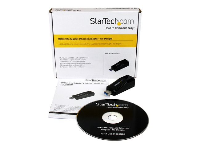 StarTech.com USB 3.0 to Gigabit Ethernet NIC Network Adapter - 10/100/100 Mbps Network Adapter - USB to Ethernet LAN Adapter - USB to RJ45 (USB31000NDS) - Network adapter - USB 3.0 - Gigabit Ethernet - black