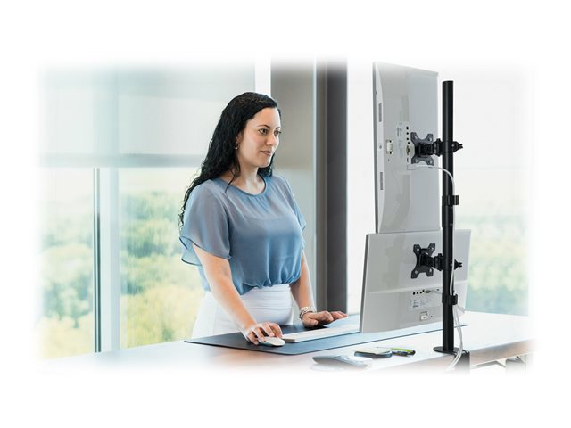 Kensington - Mounting kit (dual arm, C-clamp 10-88 mm, grommet mount 10-88 mm, pole, 2 VESA plates) - full-motion - for 2 flat panels - vertical stacking - steel - black - screen size: 13\"-32\" - desk-mountable