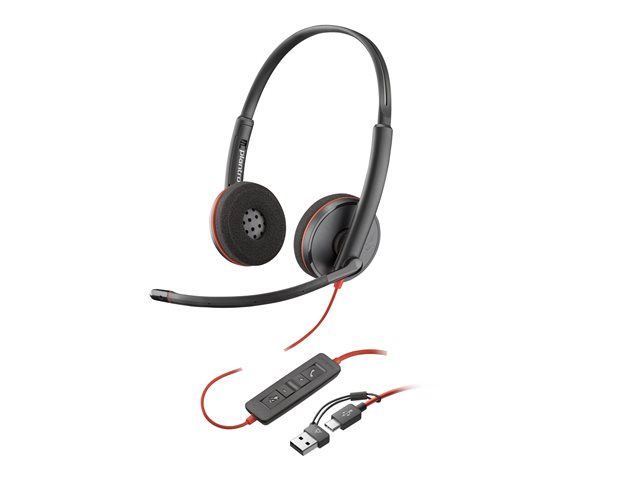 Poly Blackwire 3220 Stereo USB-C Headset +USB-C/A Adapter - Replaces Poly SKU 209749-22