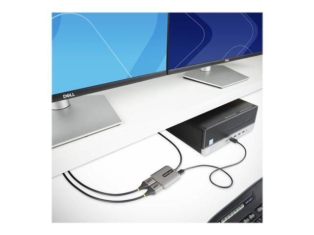 StarTech.com 2-Port DisplayPort MST Hub, Dual 4K 60Hz, DP to 2x DisplayPort Monitor Adapter, DP 1.4 Multi-Monitor Video Adapter w/ 1ft Built-in Cable, USB Powered, Windows Only - Multi Stream Transport Hub (MST14DP122DP) - Hub - 1 x DisplayPort + 1 x micro-USB + 2 x DisplayPort