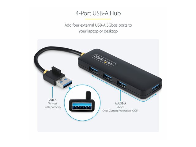 4-Port USB-A Hub, 5Gbps, Bus Powered