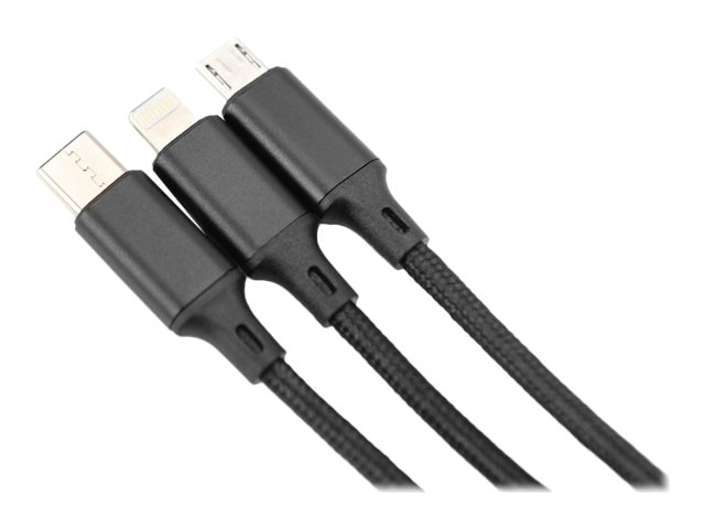 USB CHARGER CABLE USB A - LIGHTNING+MICRO B+TYPE-C 1M 3 IN 1 CABLE COTTON CE BL