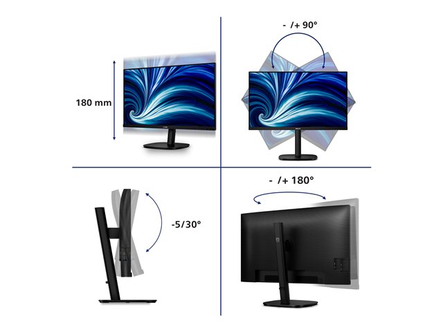 32B2N3500 32\" IPS QHD, 4ms, 2560x1440@100Hz 16:9, DP-2xHDMI, 4xUSB 3.2, Brightness 350 cd/m², S Contrastratio 50M:1, Viewing angle 178°/178°, Speakers, Height adjustment, Pivot, Black, Low Blue Light
