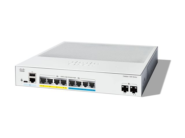 Cisco Catalyst 1300-8MGP-2X - Switch - L3 - Managed - 4 x Gigabit Ethernet + 4 x 100/1000/2.5G + 2 x 10 Gigabit SFP+ - rack-mountable - PoE+ (120 W)