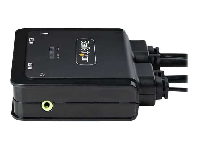 StarTech.com 2-Port USB-C Cable KVM Switch, 4K 60Hz DisplayPort Output, Compact KVM with 4ft/1.2m USB Type-C/Audio Integrated Cables, Bus Powered - Remote Push-Button/Hotkey Switching (C2-D46-UC2-CBL-KVM) - KVM / audio switch - compact - 2 x KVM / audio - 1 local user - desktop