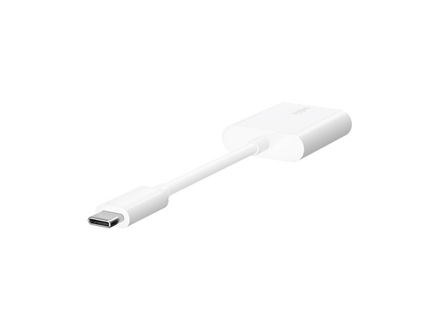 Belkin Connect Audio + Charge - USB-C to USB-C headphone / charging adapter - 24 pin USB-C male to 24 pin USB-C female - 14 m - white - USB Power Delivery (60W)