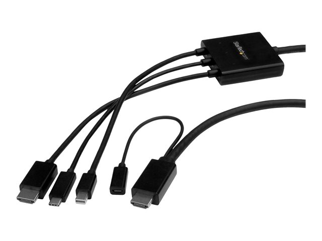 StarTech.com 6ft USB-C, HDMI or Mini DisplayPort to HDMI Adapter Cable - Adapter cable - HDMI, Mini DisplayPort, 24 pin USB-C male to HDMI, Micro-USB Type B (power only) - 2 m - black - 4K support, USB power, passive