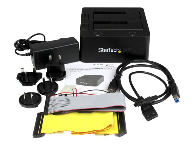 StarTech.com Dual-Bay USB 3.0 to SATA and IDE Hard Drive Docking Station, USB Hard Drive Dock, External 2.53.5 SATA III and IDE (40 pin) SSDHDD Docking Station, Hot-Swap Hard Drive Bays - Top-Loading - Storage controller - 2.5\", 3.5\" - ATA / SATA 6Gb/s - USB 3.0 - black - for P/N: SVA12M5NA