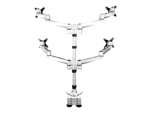 StarTech.com Desk Mount Quad Monitor Arm, Premium Articulating VESA 4 Monitor Mount 2x2 up to 27\", Ergonomic Height Adjustable Pole Mount, Tilt/Swivel/Rotate, C-Clamp/Grommet, Silver - Heavy-duty VESA Mount (ARMQUADPS) - Mounting kit - adjustable arm - for 4 monitors - aluminium - silver - screen size: 13\"-27\" - desk-mountable - TAA Compliant