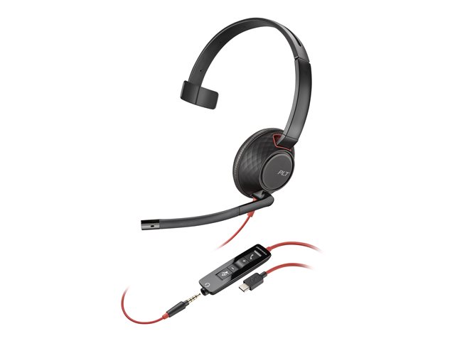 Poly Blackwire 5210 Monaural USB-C Headset +3.5mm Plug +USB-C/A Adapter - Replaces Poly SKU 207587-01