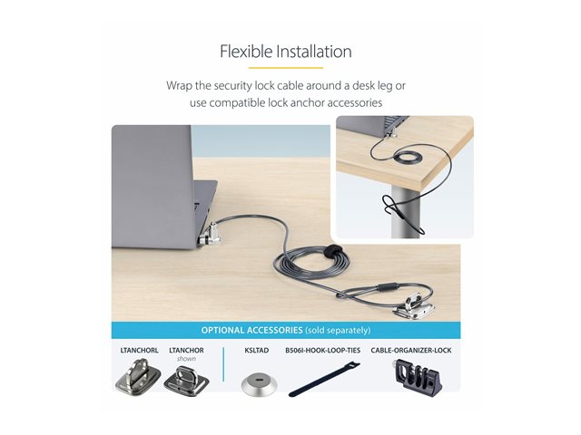 StarTech.com 25-Pack Universal Laptop Lock 6.6ft, Keyed Alike Locking Cable, Security Cable, Compatible w/Noble Wedge/Nano/K-Slot, Anti-Theft Cut-Resistant Cable - TAA - Security cable lock - silver, black - 2 m (pack of 25)