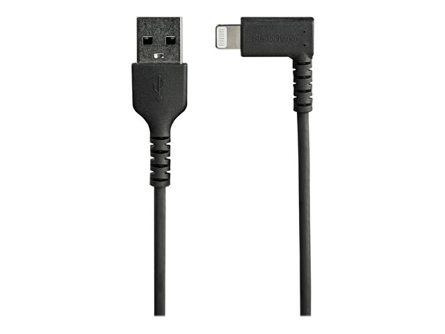 StarTech.com 6ft (2m) Durable USB A to Lightning Cable, Black 90° Right Angled Heavy Duty Rugged Aramid Fiber USB Type A to Lightning Charging/Sync Cord, Apple MFi Certified, iPhone 12 Pro - iPhone 7/8/11/11 Pro - Lightning cable - Lightning male angled to USB male - 2 m - double shielded - black