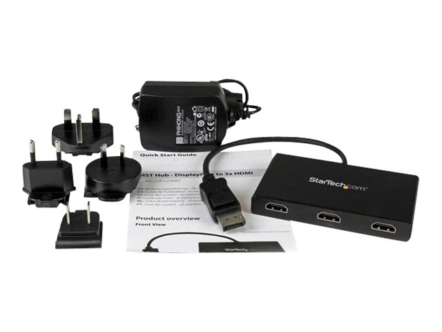 StarTech.com 3-Port Multi Monitor Adapter, DisplayPort 1.2 to HDMI MST Hub, Triple 1080p HDMI Monitor, Video Splitter for Extended Desktop Mode on Windows PCs Only, DP to 3x HDMI MST Hub - Multi Stream Transport (MSTDP123HD) - Video/audio splitter - 3 x HDMI - desktop - AC 100/240 V