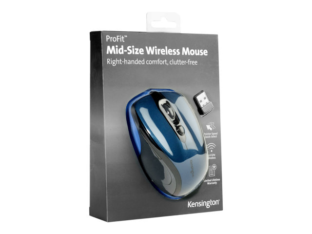 Kensington Pro Fit Mid-Size - Mouse - right-handed - optical - wireless - 2.4 GHz - USB wireless receiver - sapphire blue