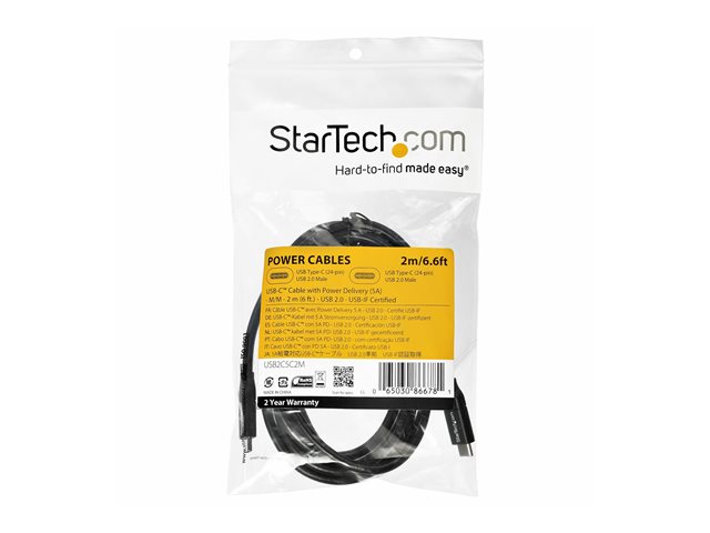 2m USB-C to USB-C cable with 5A/100W Power Delivery - M/M - white - USB 2.0 - USB-IF certified - USB-C charging cable