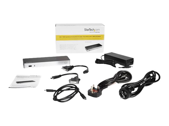 StarTech.com Dual Monitor USB C Docking Station with 60W Power Delivery for Windows Laptops, USB C to HDMI / DVI Dock, USB 3.1 Gen 1 Type C Dock with Charging, Thunderbolt 3 Compatible - 5-Port USB 3.0 Hub (MST30C2HHPDU) - Docking station - USB-C / Thunderbolt 3 - 2 x HDMI - 1GbE - 60 Watt