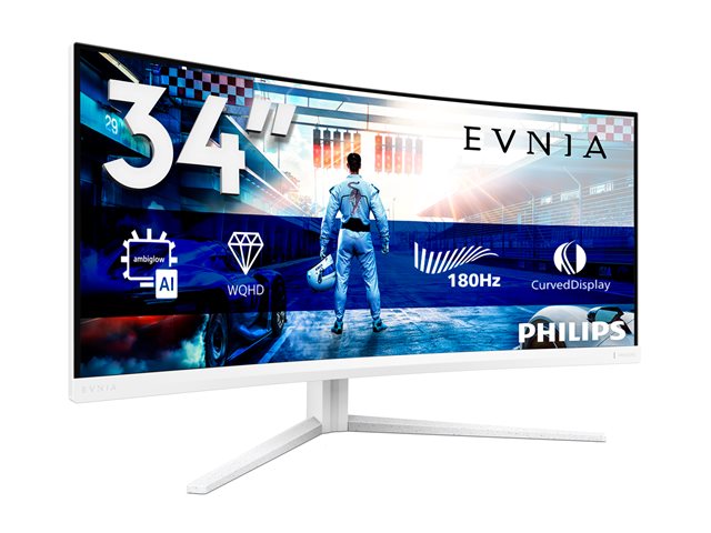 Philips Evnia 5000 34M2C5501A - LED monitor - gaming - curved - 34\" - 3440 x 1400 WQHD @ 180 Hz - Fast VA - 300 cd/m² - 4000:1 - DisplayHDR 400 - 0.5 ms - 2xHDMI, DisplayPort - speakers - white
