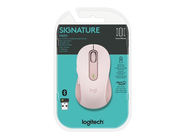 Logitech Signature M650 - Mouse - optical - 5 buttons - wireless - 2.4 GHz, Bluetooth - Logitech Logi Bolt USB receiver - rose